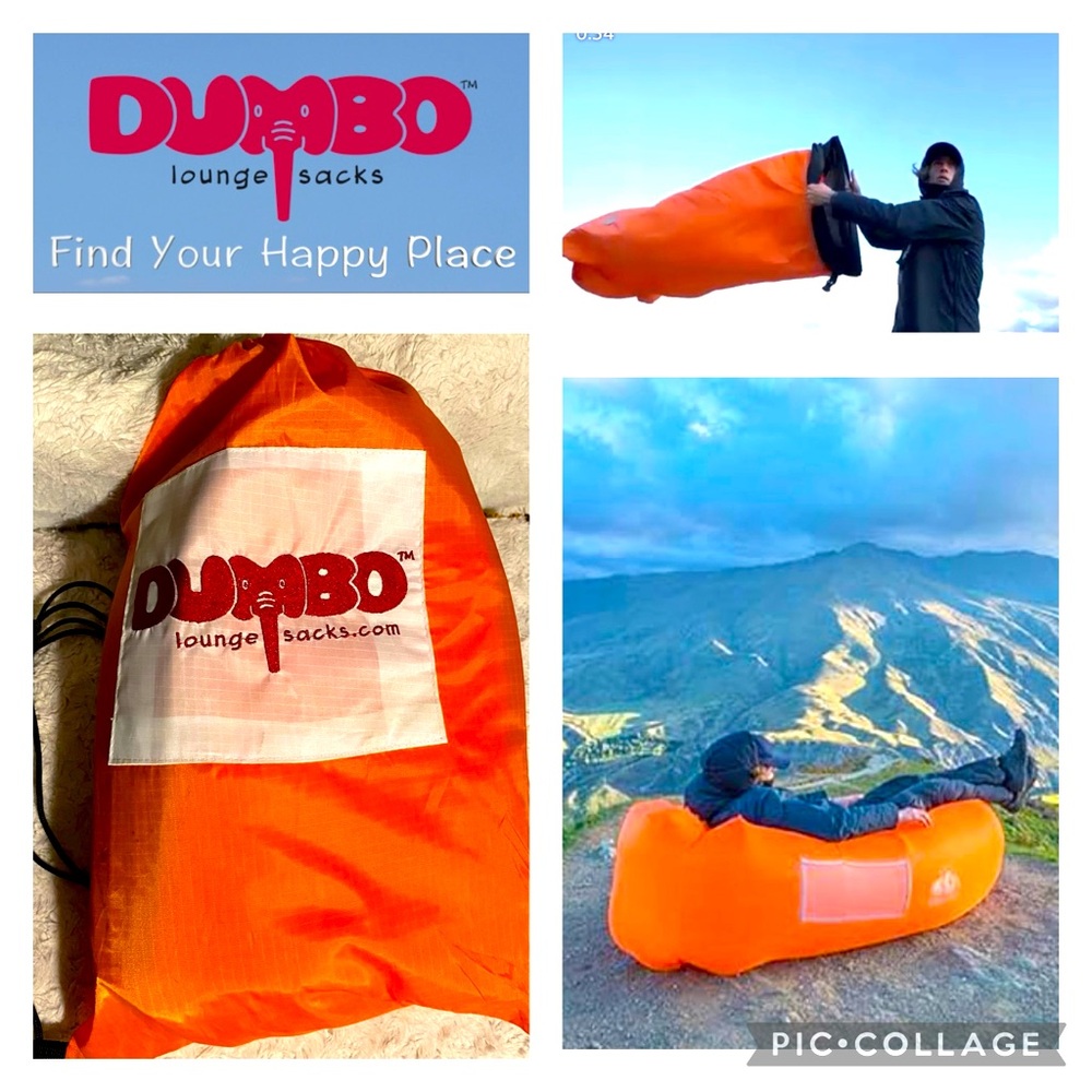 Dumbo Lounge Sacks Lounger w/Nylon Carrying Backpack. Orange Outdoor Lounger.